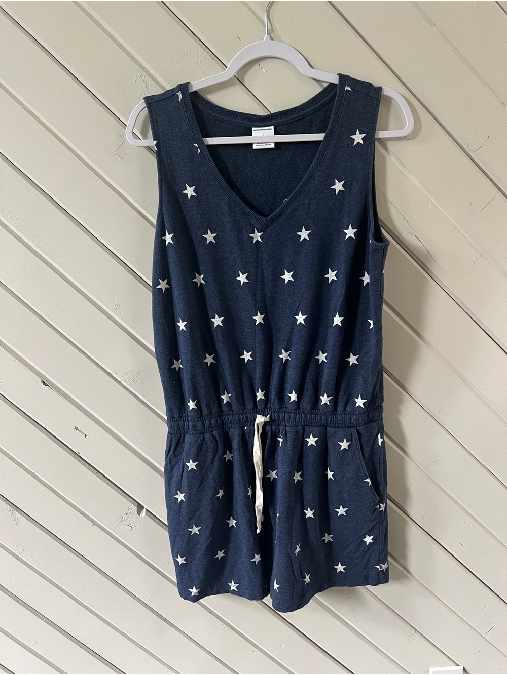 Navy Blue and White Stars Patriotic Amazon Ladies Romper Sz Large